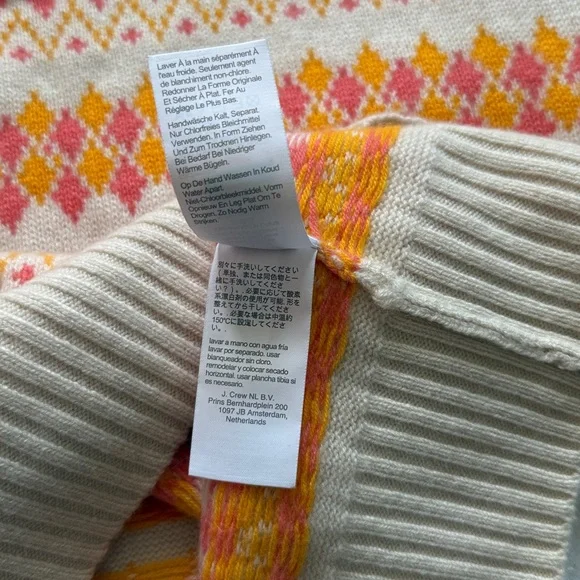 J. Crew 100% Cashmere Women's Sweater - Pink, Yellow, Cream Geometric Design - Picture 7 of 12